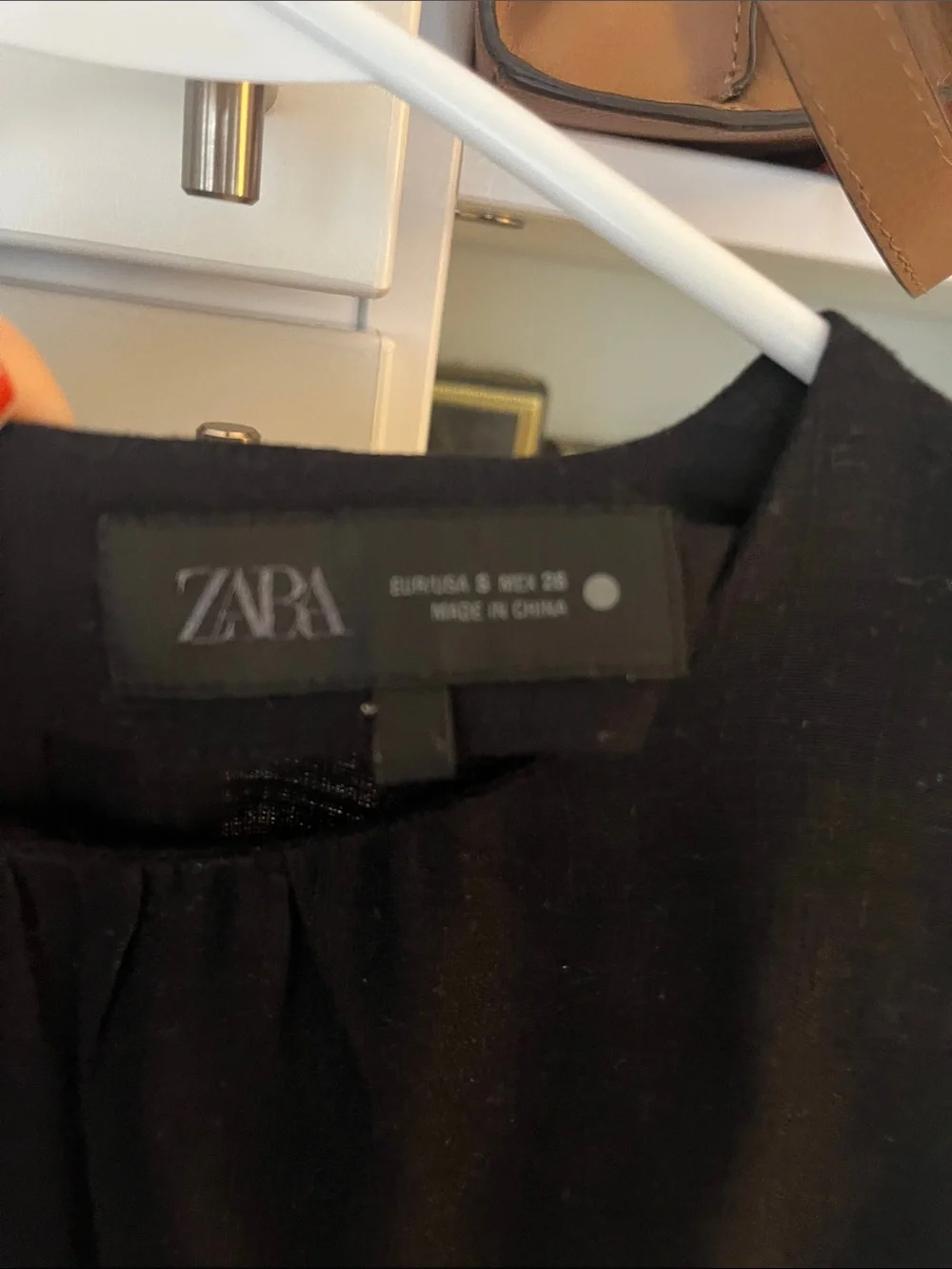 Zara Black Puff Sleeve Top with Cream Embroidery